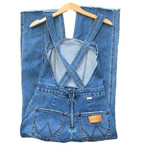 BILLABONG x WRANGLER Raw Hem Straight Denim Jumpsuit Overalls Jeans Blue Sz 26